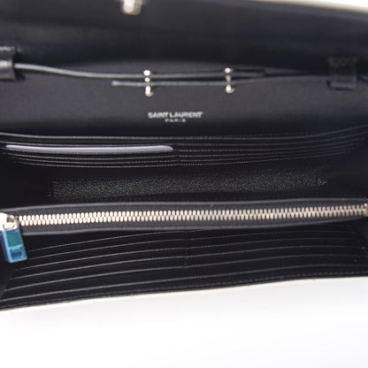 Saint Laurent Grain De Poudre Matelasse Bi-Color Chevron Monogram Chain Wallet White Black 5 of 10