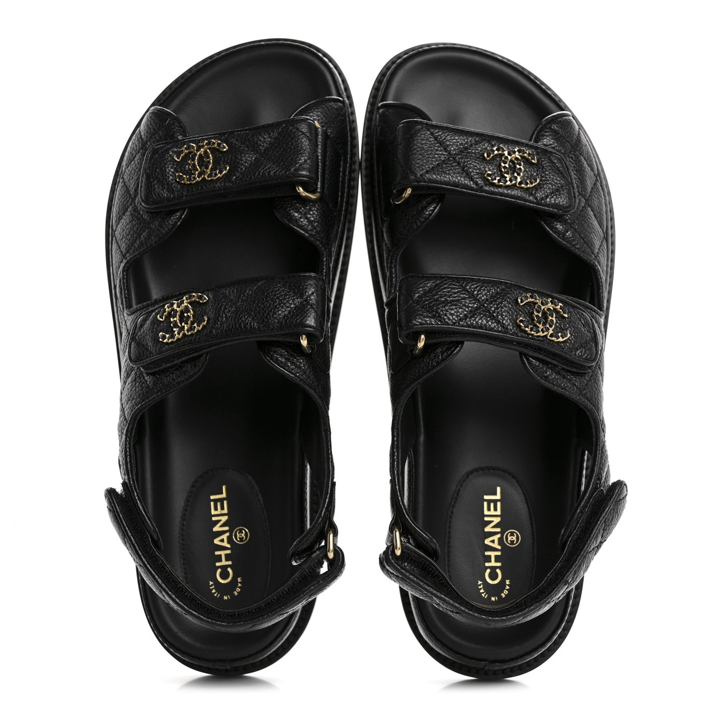 Grained Calfskin Velcro Dad Sandals 38.5 Black