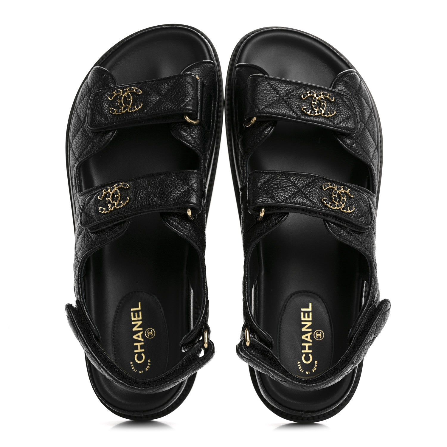 Chanel Grained Calfskin Velcro Dad Sandals 38.5 Black 2 of 9