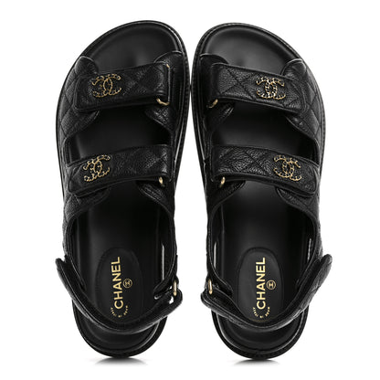 Chanel Grained Calfskin Velcro Dad Sandals 38.5 Black 2 of 9