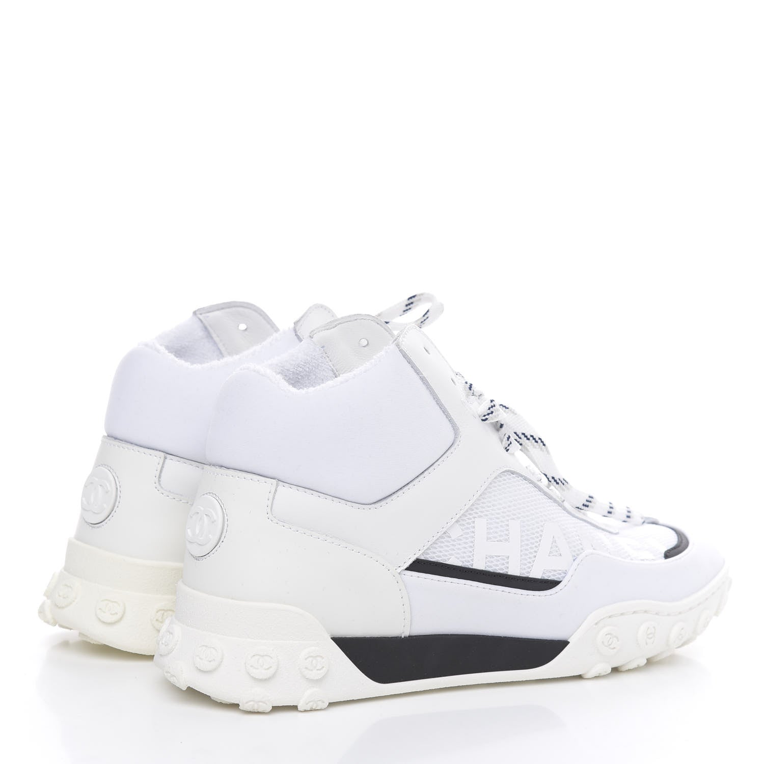 Chanel Calfskin Mesh Lycra Womens Logo High Top Sneakers 37 White 4 of 10