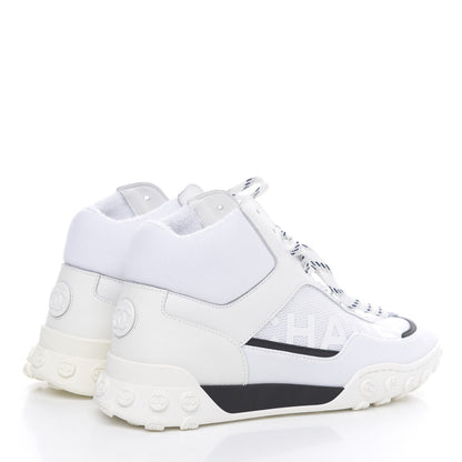 Chanel Calfskin Mesh Lycra Womens Logo High Top Sneakers 37 White 4 of 10