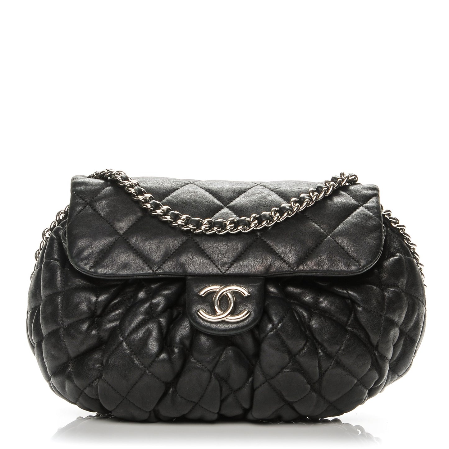 Washed Lambskin Quilted Medium Chain Around Messenger Black