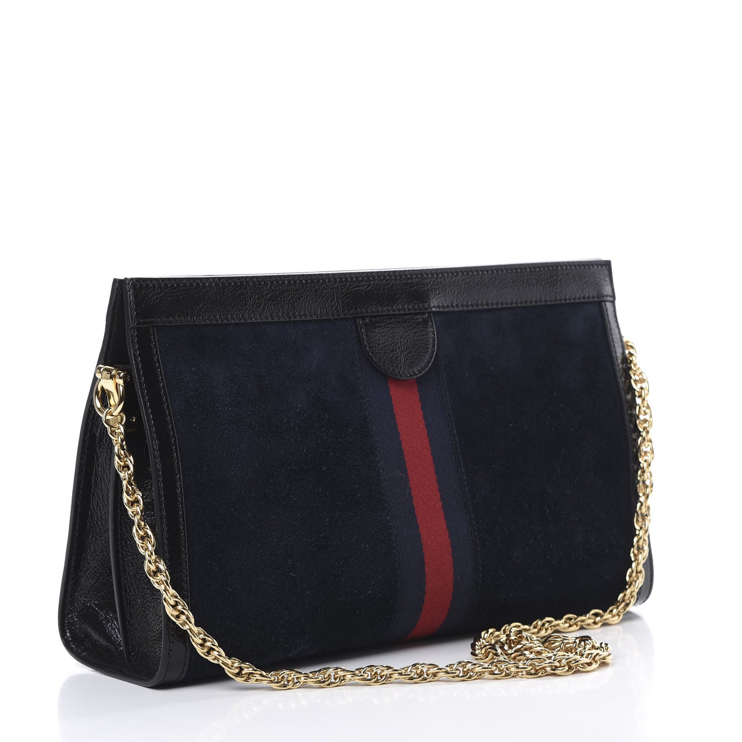 Gucci Suede Patent Web Dragon Embroidered Medium Ophidia Chain Shoulder Bag Blue Multicolor Black 2 of 14