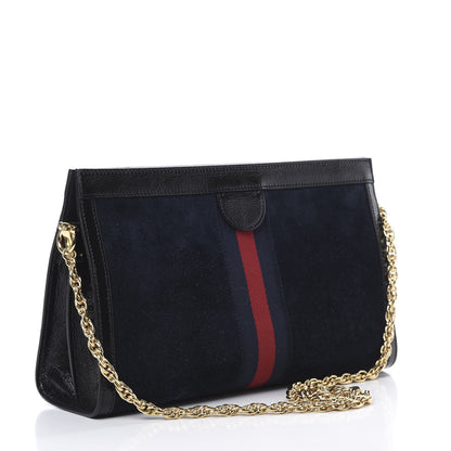 Gucci Suede Patent Web Dragon Embroidered Medium Ophidia Chain Shoulder Bag Blue Multicolor Black 2 of 14
