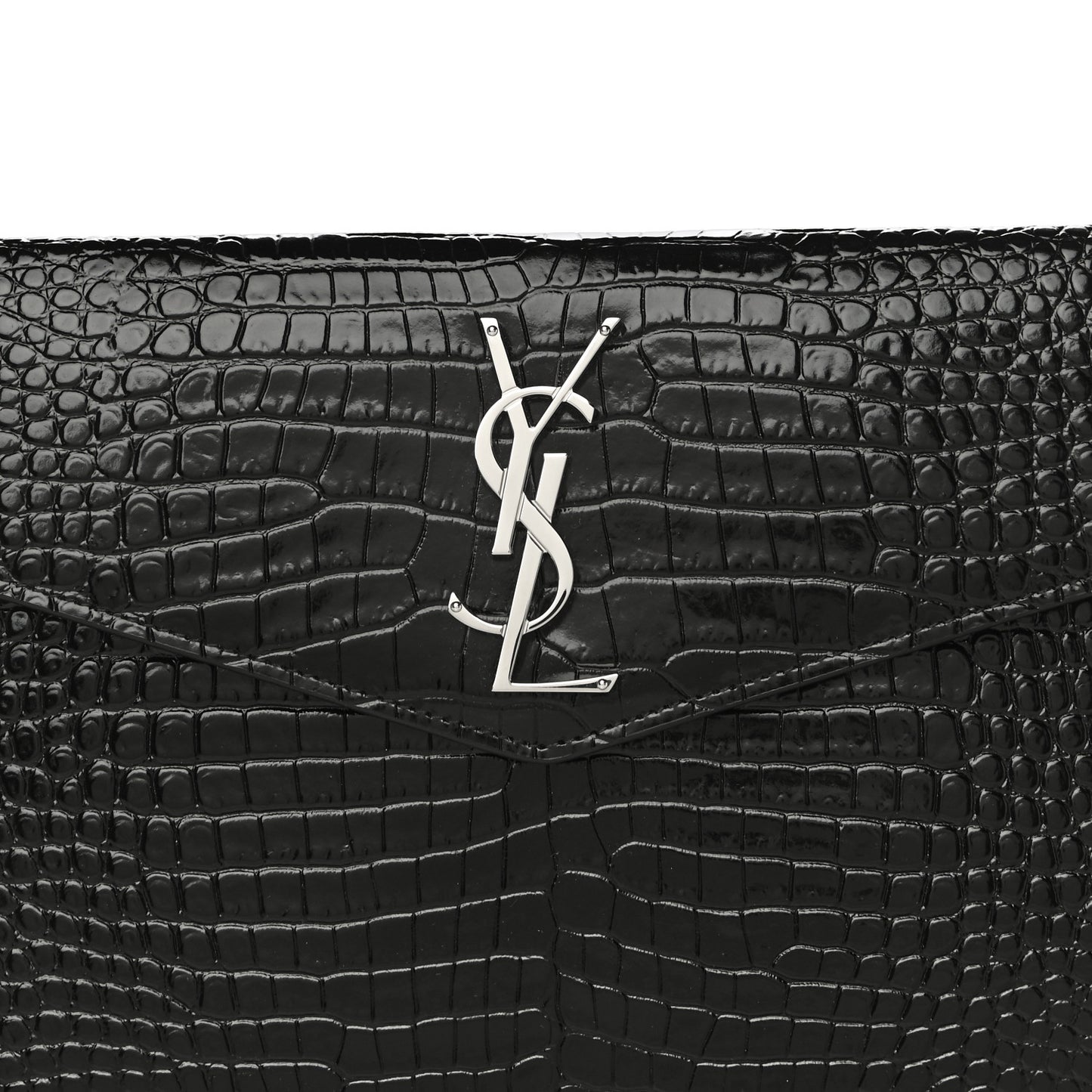 Calfskin Crocodile Embossed Uptown Monogram Clutch Black