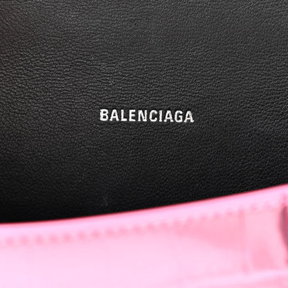 Balenciaga Metallic Shiny Calfskin Crocodile Embossed Hourglass Top Handle Bag XS Pink 6 of 11