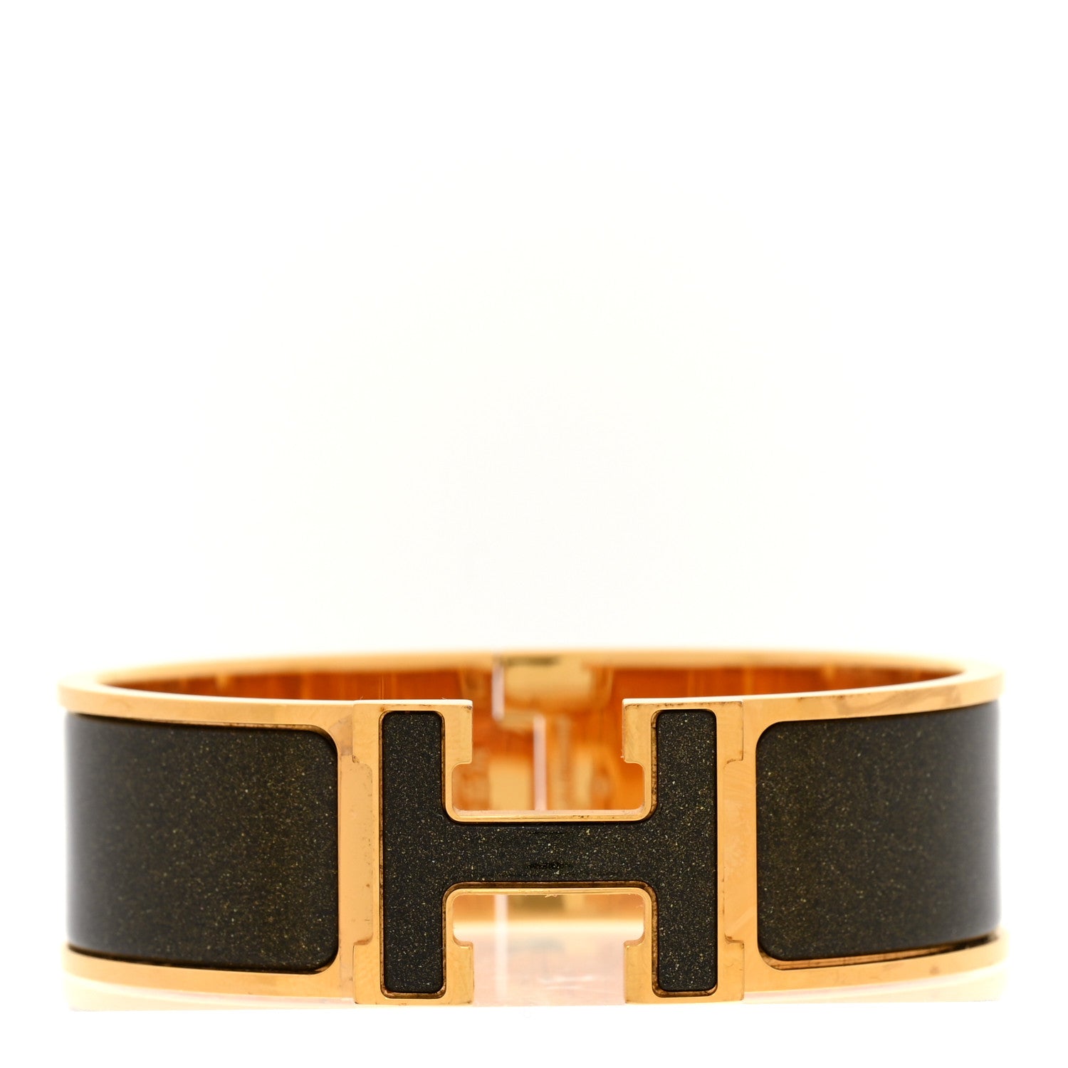 Hermes Enamel Glitter Wide Clic Clac H Bracelet GM Black Dore 1 of 5