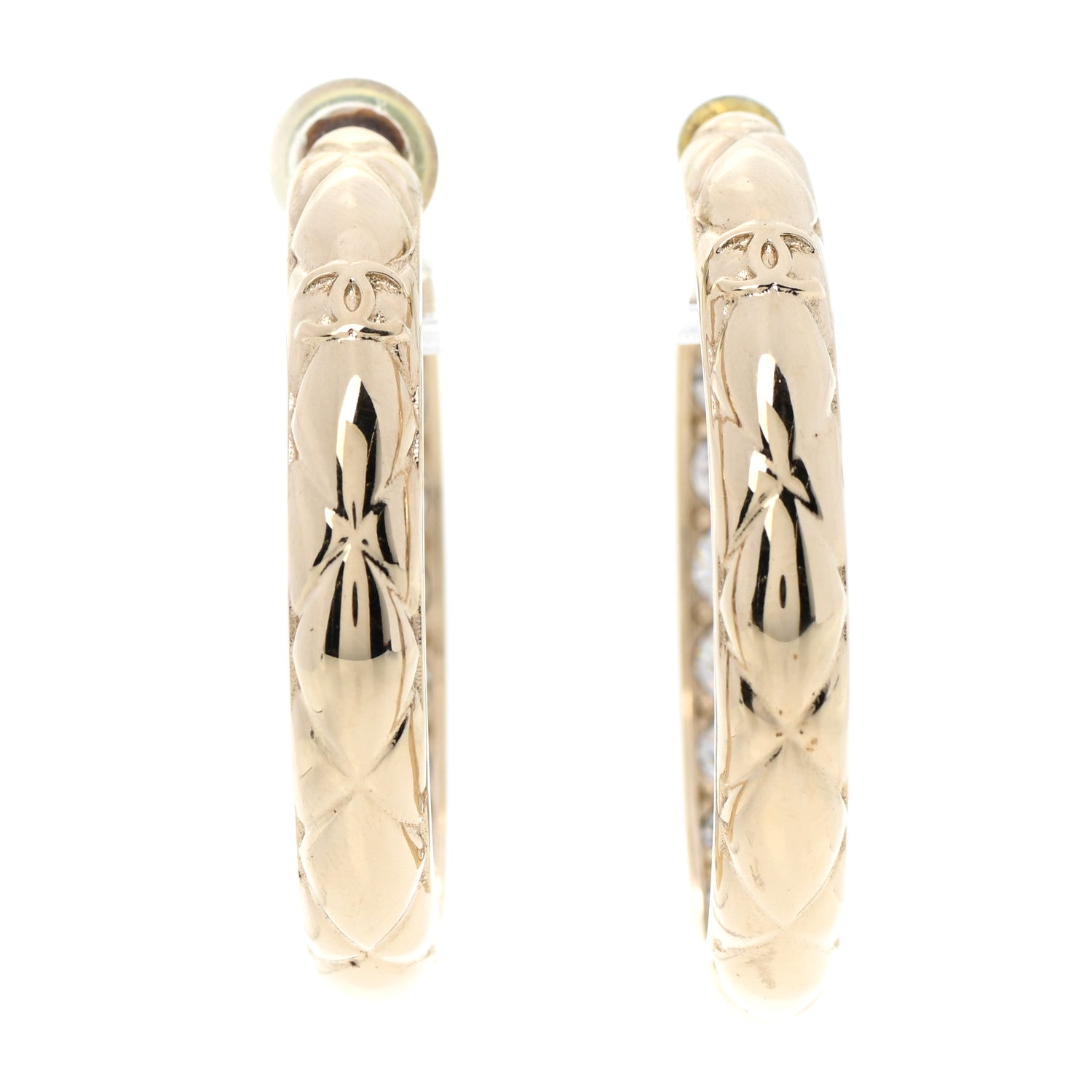 Chanel Metal Quilted CC Hoop Earrings Gold 1 of 4