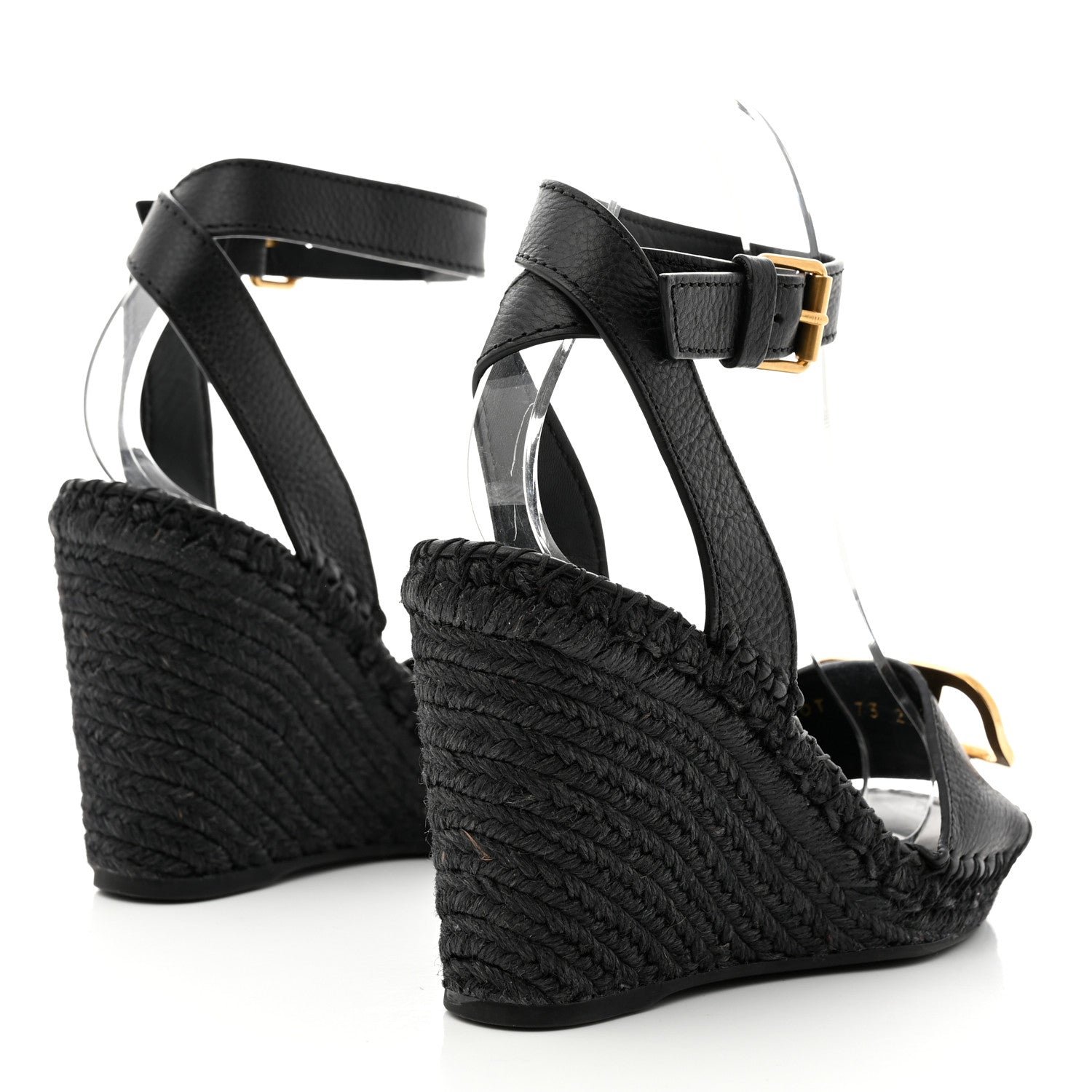 Valentino Garavani Grainy Cowhide VLogo Ankle Wrap Espadrille Wedge Sandals 37 Black 4 of 8