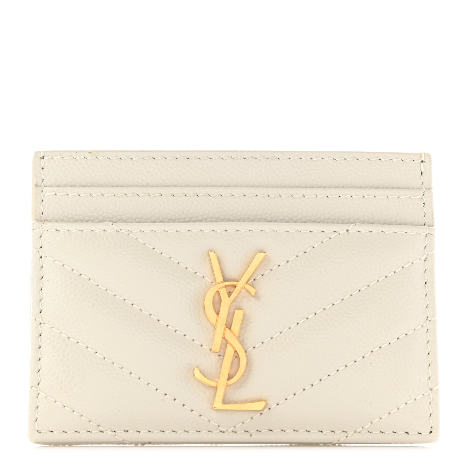 Saint Laurent Grain De Poudre Matelasse Chevron Monogram Credit Card Case Crema Soft 1 of 7