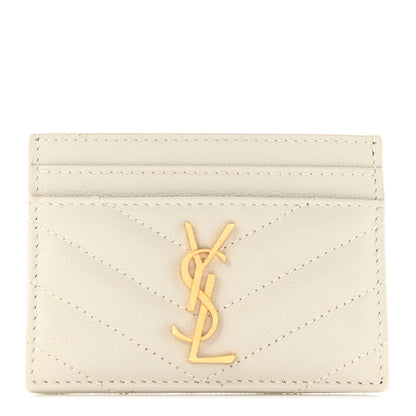 Saint Laurent Grain De Poudre Matelasse Chevron Monogram Credit Card Case Crema Soft 1 of 7