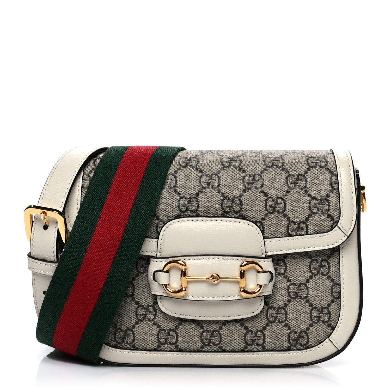 Gucci GG Supreme Monogram Web Mini Horsebit 1955 Shoulder Bag Beige Mystic White 1 of 11
