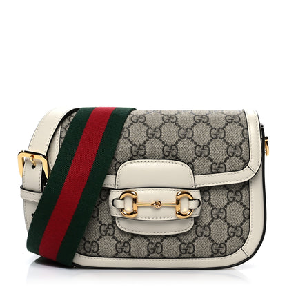 Gucci GG Supreme Monogram Web Mini Horsebit 1955 Shoulder Bag Beige Mystic White 1 of 11