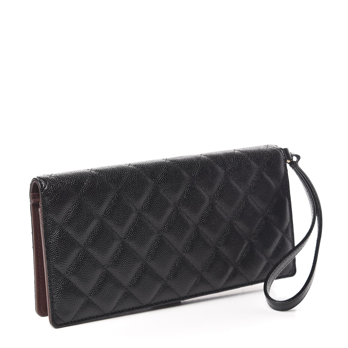 Caviar Quilted Long Wallet With Handle Black