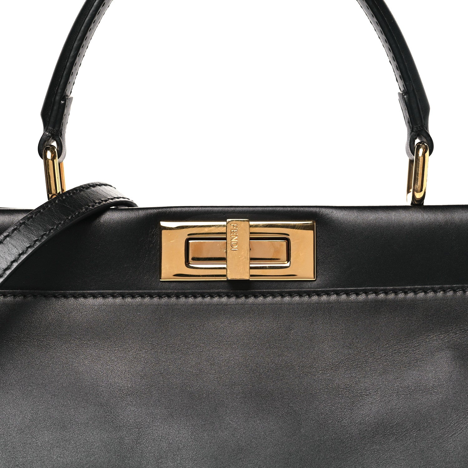 Fendi Vitello Morgan Shiny Nappa Medium Peekaboo Iconic Satchel Black Rosa Plaster 8 of 10