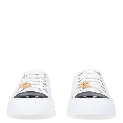 Chanel Crumpled Lambskin Patent Cap Toe CC Stitched Sneakers 38 White Black 3 of 10