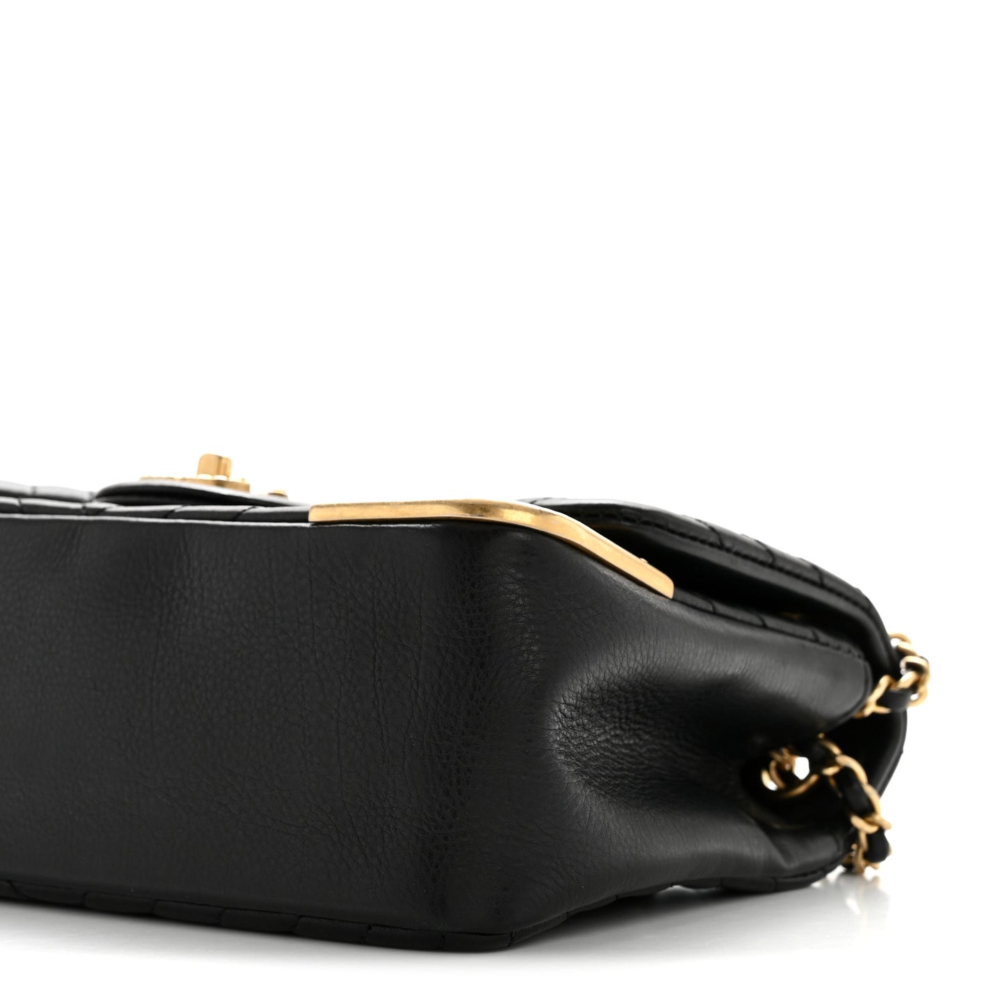 Calfskin Chevron Quilted Mini Rock The Corner Flap Black