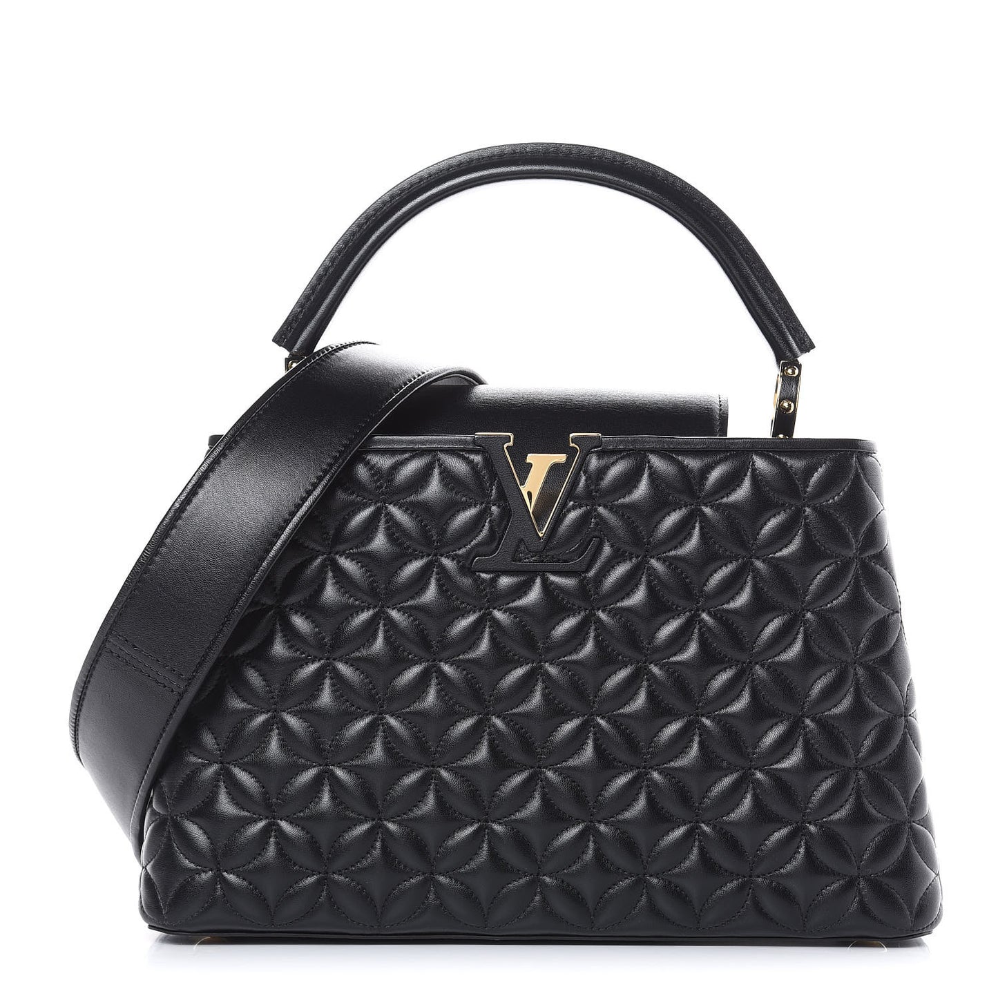 Lambskin Quilted Flower Capucines PM Black
