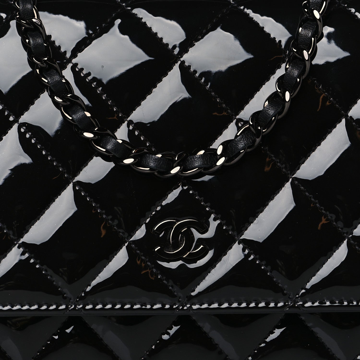 Chanel Patent Quilted Wallet On Chain WOC Black 9 of 12