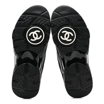 Chanel Mesh Suede Grained Calfskin Womens CC Sneakers 36 Black White 5 of 9