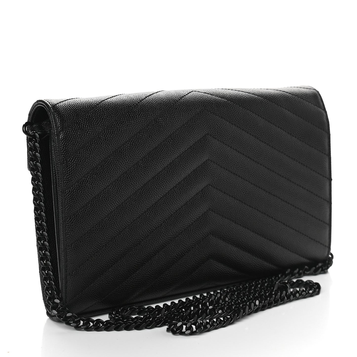 Grain De Poudre Matelasse Chevron Monogram Chain Wallet Black