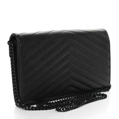 Saint Laurent Grain De Poudre Matelasse Chevron Monogram Chain Wallet Black 3 of 8