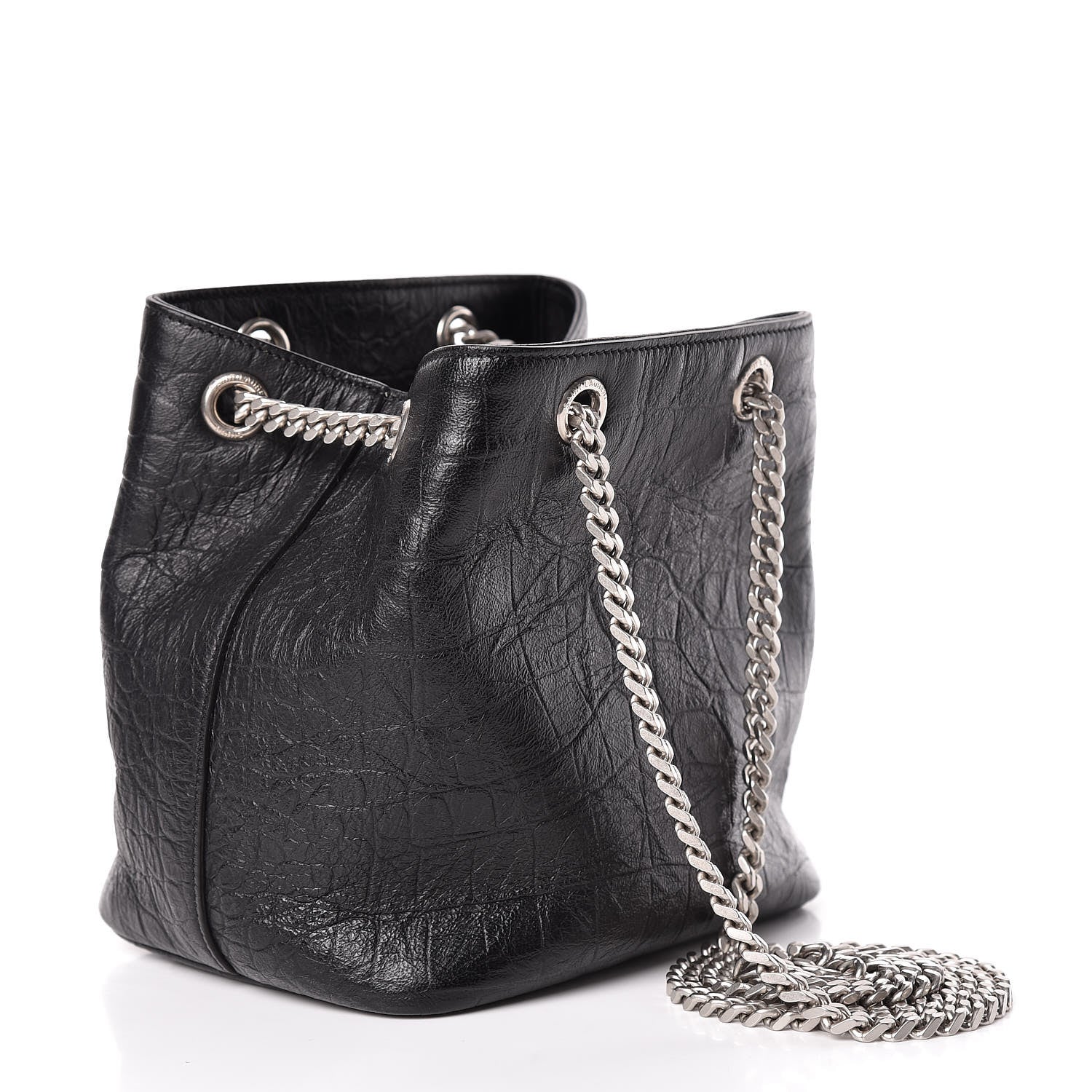 Saint Laurent Calfskin Crocodile Embossed Baby Emmanuelle Bucket Bag Black 3 of 10