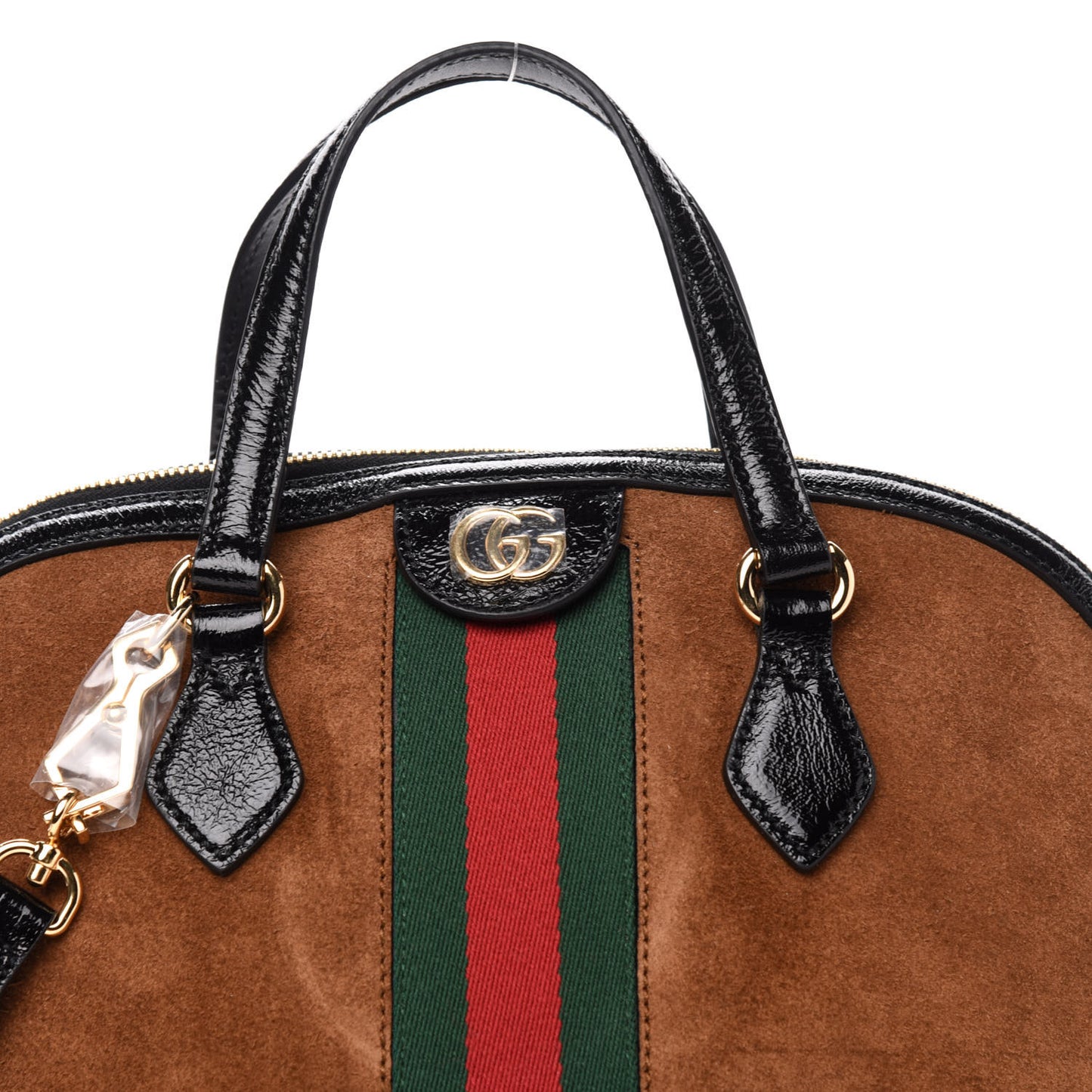 Suede Patent Web Medium Ophidia Top Handle Dome Bag Nocciola Black