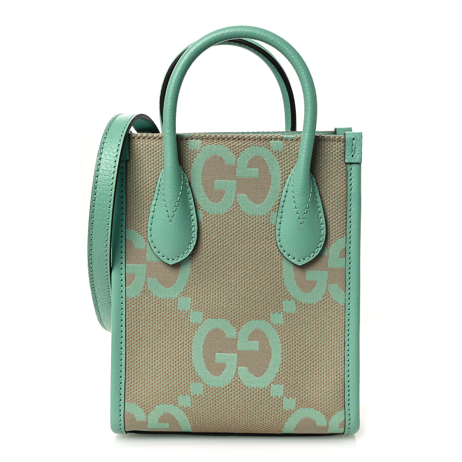 Gucci Monogram Jumbo GG Textured Dollar Calfskin Mini Tote Bag Pepperlight Mint 1 of 10