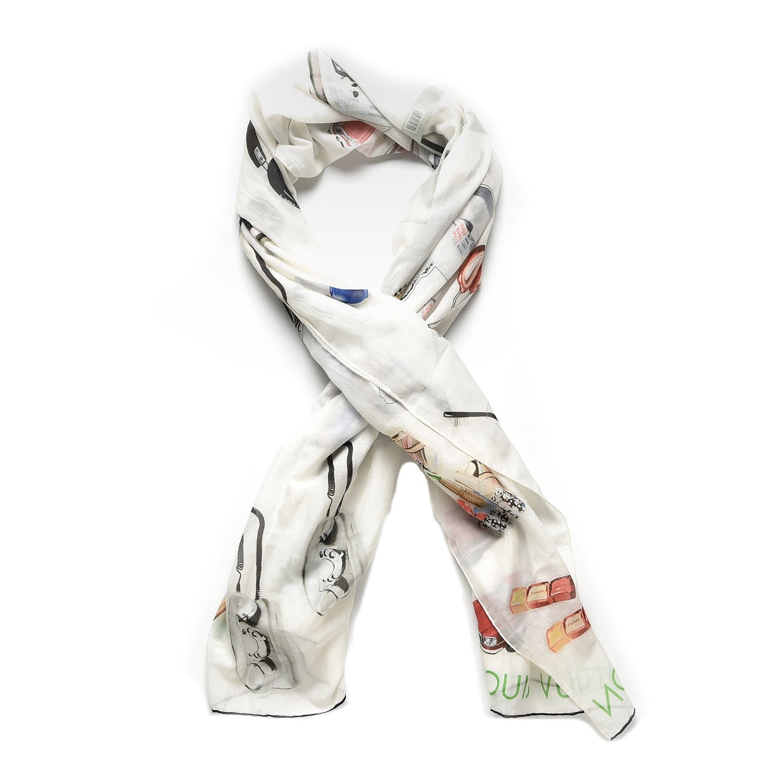 Louis Vuitton Silk Vernis Stickers Animation Stole White 1 of 6