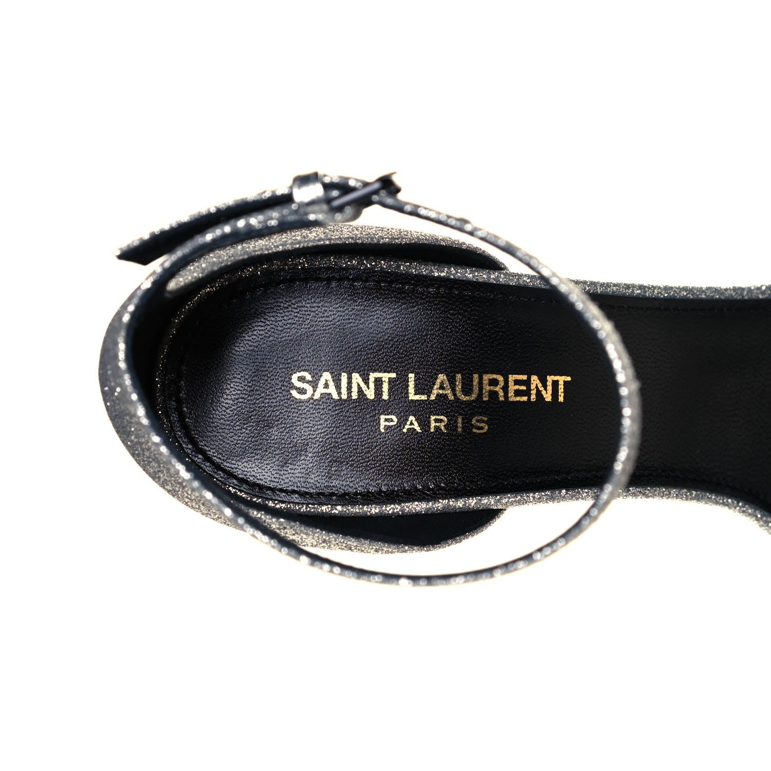 Saint Laurent Glitter Amber 105 Ankle Strap Sandals 38.5 Silver 7 of 8