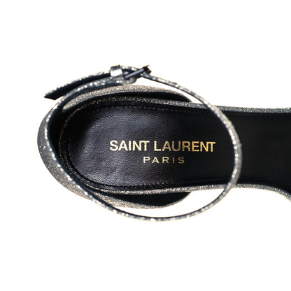 Saint Laurent Glitter Amber 105 Ankle Strap Sandals 38.5 Silver 7 of 8