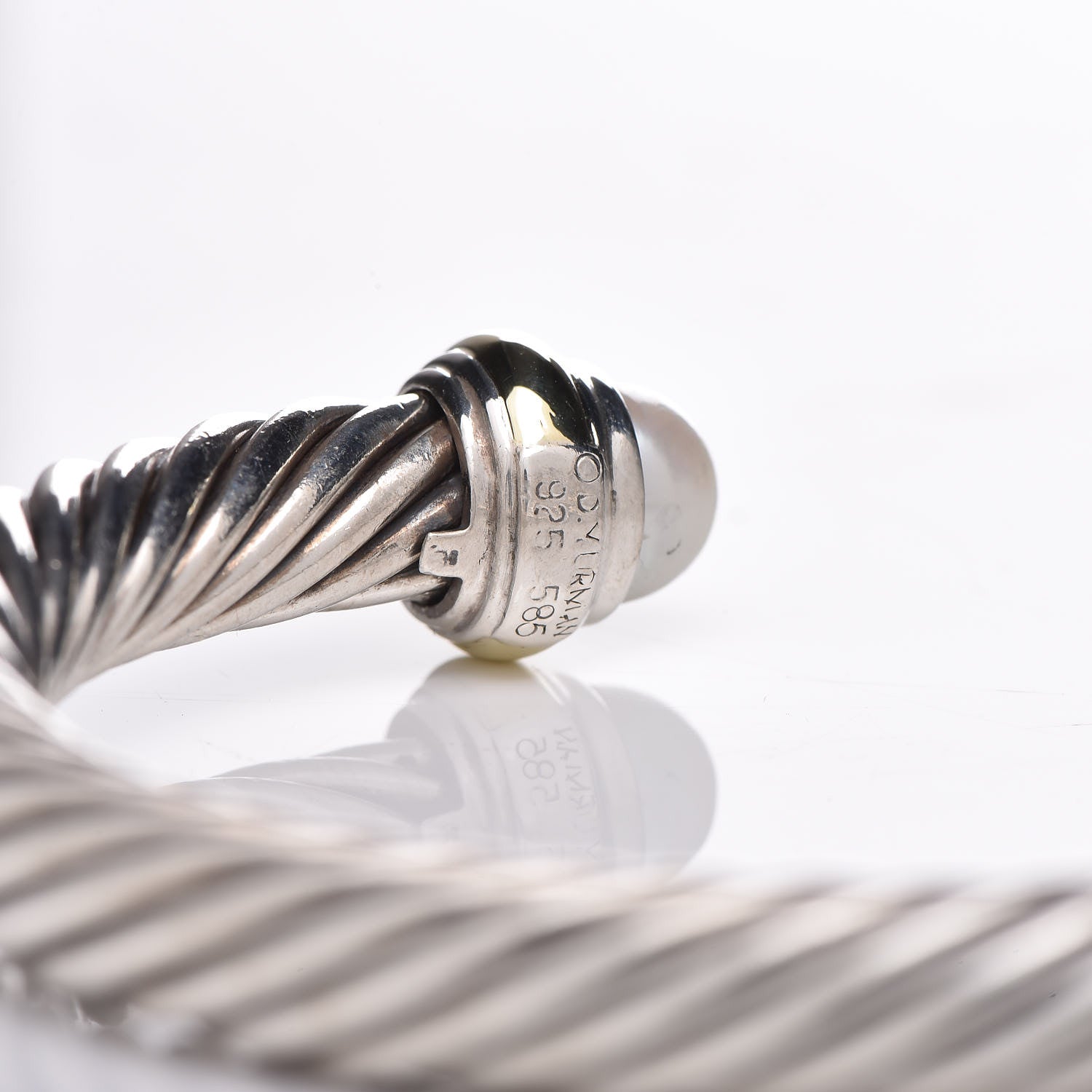 David Yurman Sterling Silver 14K Yellow Gold Pearl 7mm Cable Classics Bracelet 4 of 5