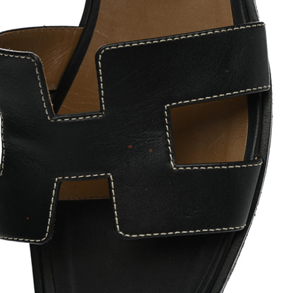 Hermes Box Calfskin Oran Sandals 38.5 Black 10 of 10