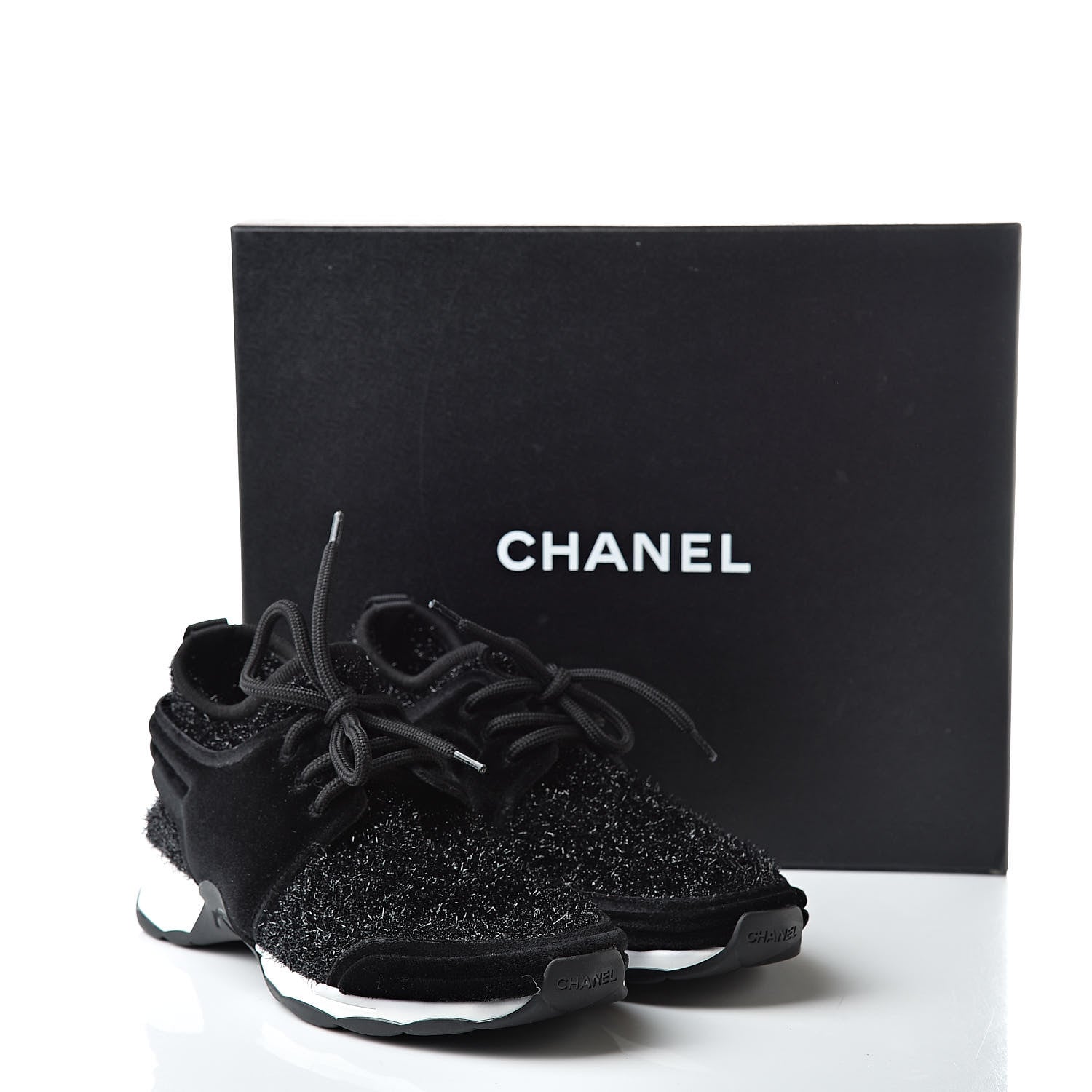 Chanel Stretch Fabric Velvet CC Sneakers 36.5 Black 8 of 8