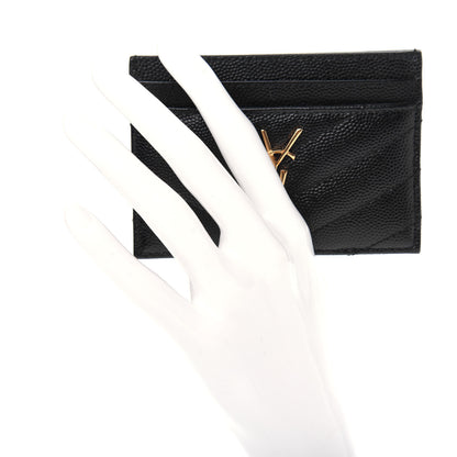 Saint Laurent Grain De Poudre Matelasse Chevron Monogram Credit Card Case Black 2 of 8