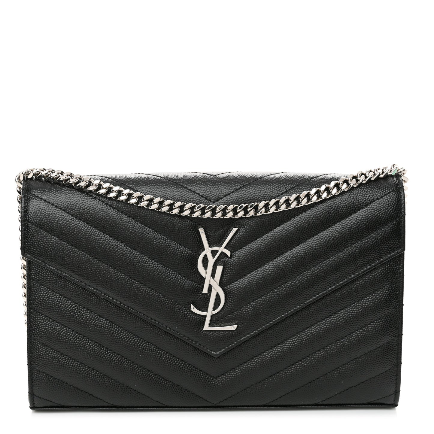 Grain De Poudre Matelasse Chevron Monogram Chain Wallet Black
