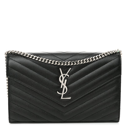 Saint Laurent Grain De Poudre Matelasse Chevron Monogram Chain Wallet Black 1 of 10