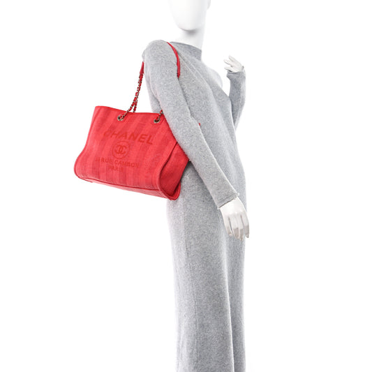 Mixed Fibers Striped Small Deauville Tote Red