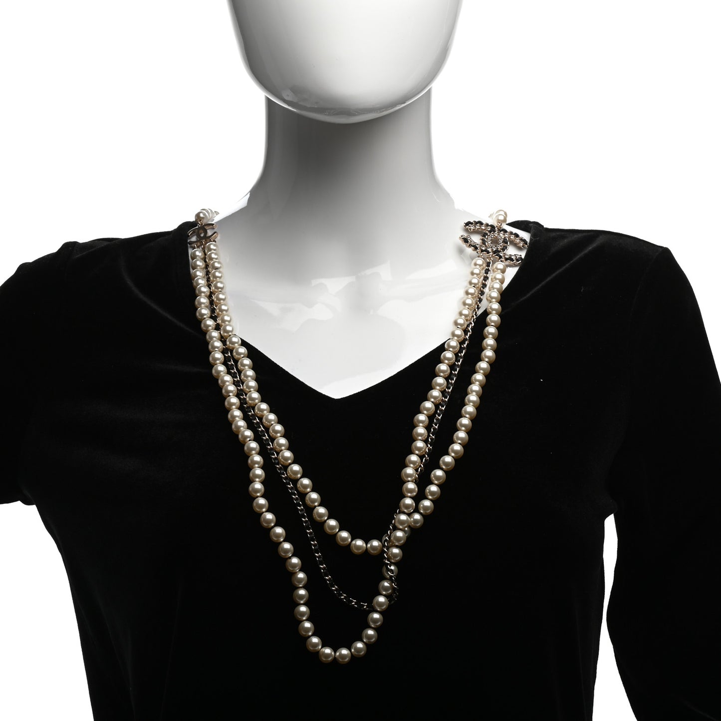 Pearl Lambskin Crystal CC Vintage Allure Necklace Gold Black