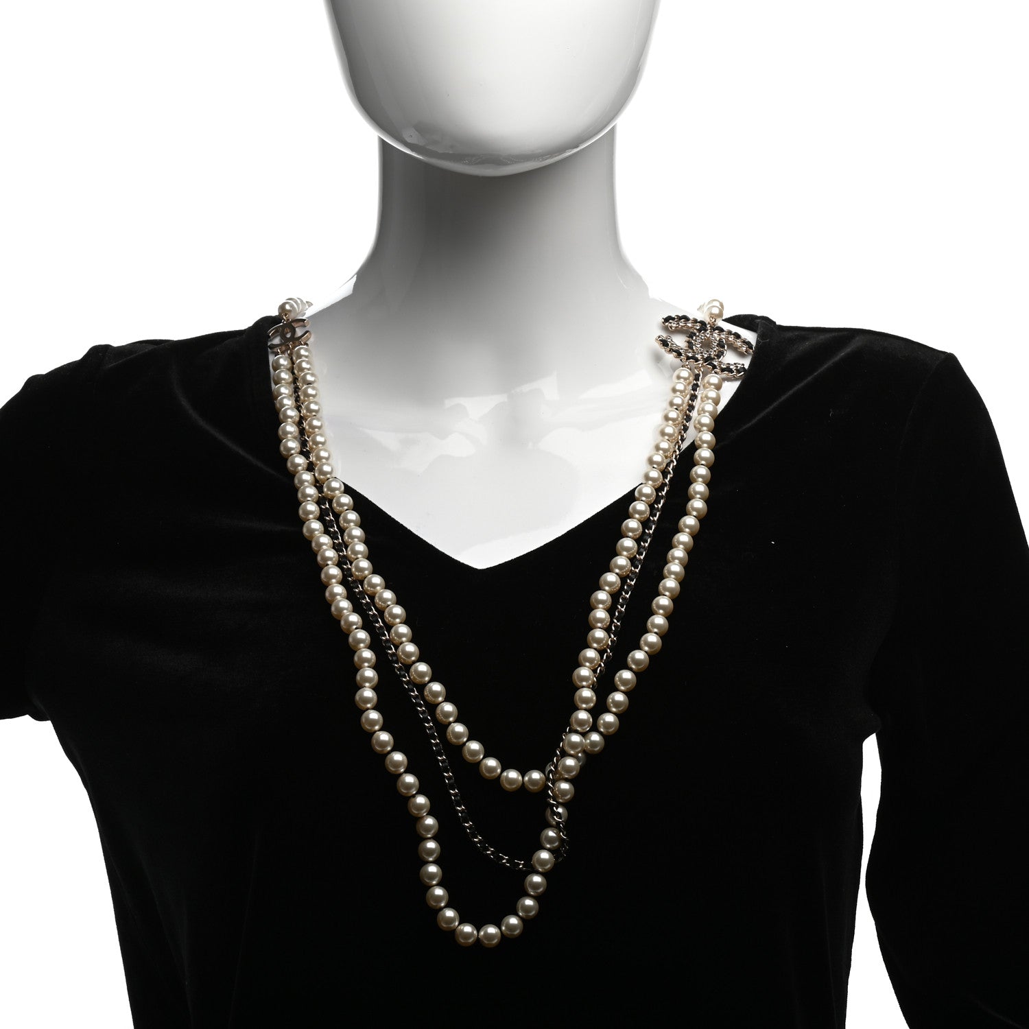 Chanel Pearl Lambskin Crystal CC Vintage Allure Necklace Gold Black 2 of 5