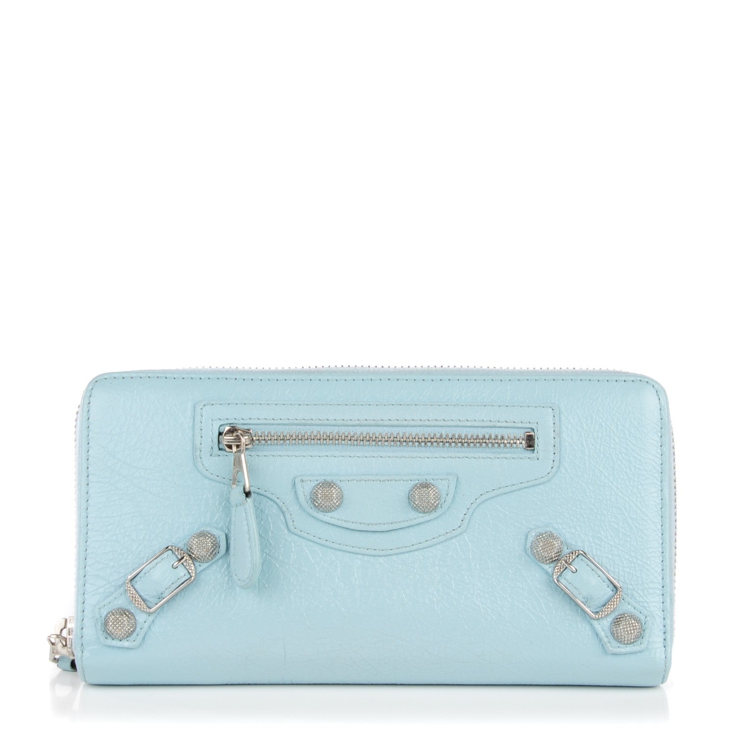 Balenciaga Agneau Giant 12 Silver Hardware Continental Zip Around Wallet Bleu Dragee 1 of 9
