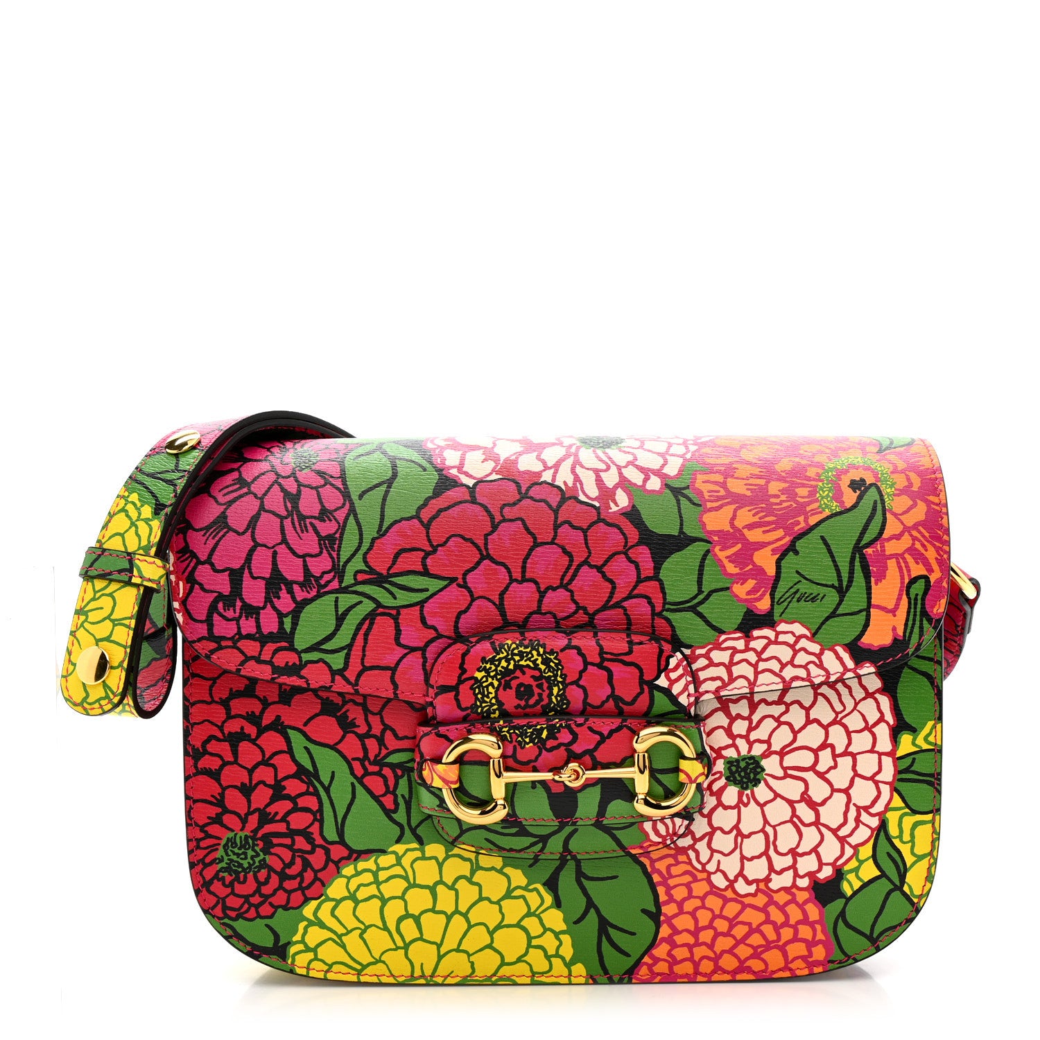 Gucci X KEN SCOTT New Shangai Calfskin Pomponica Print Horsebit 1955 Shoulder Bag Multicolor Fuxia Pompon 1 of 11