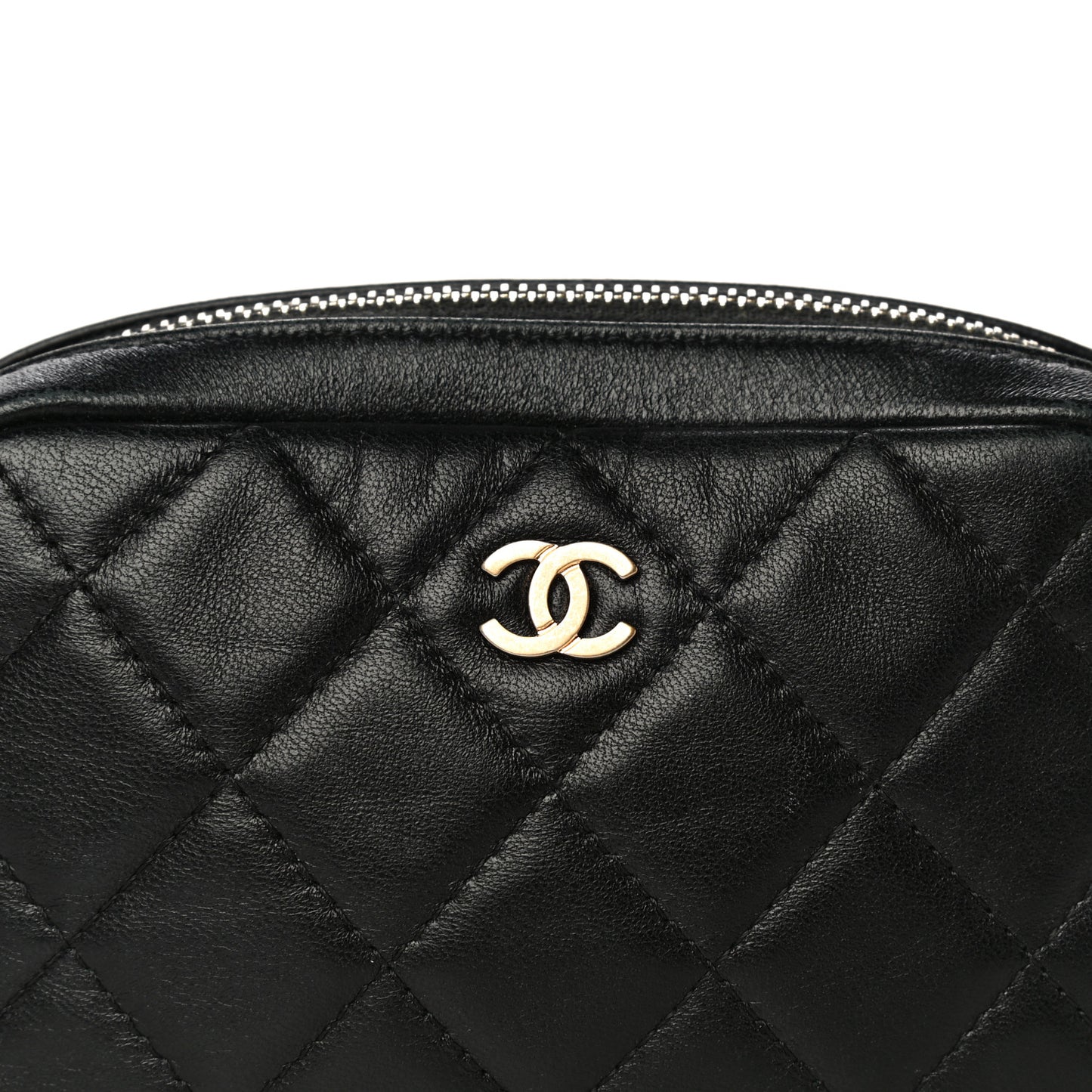 Lambskin Quilted Small Curvy Pouch Cosmetic Case Black