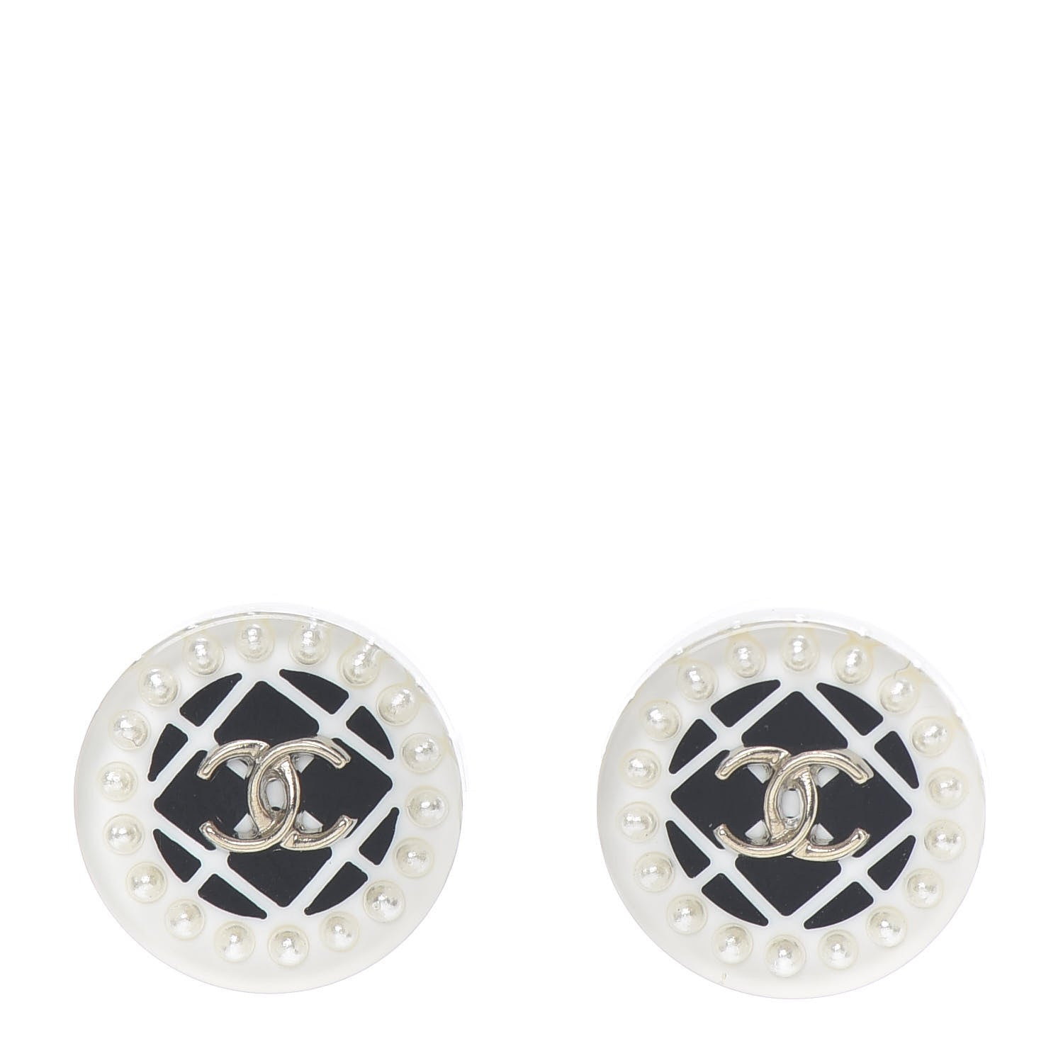 Chanel Resin Pearl CC Earrings White Black 1 of 4