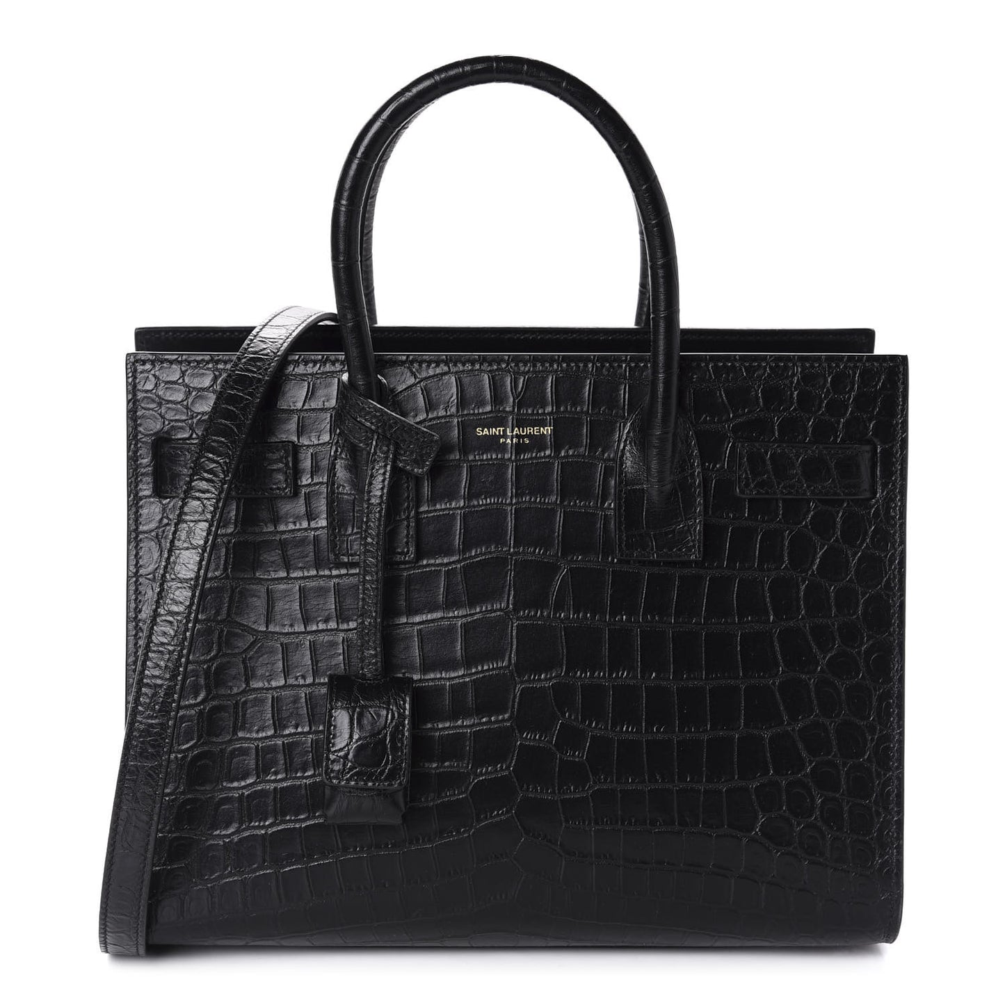 Calfskin Crocodile Embossed Baby Sac De Jour Black