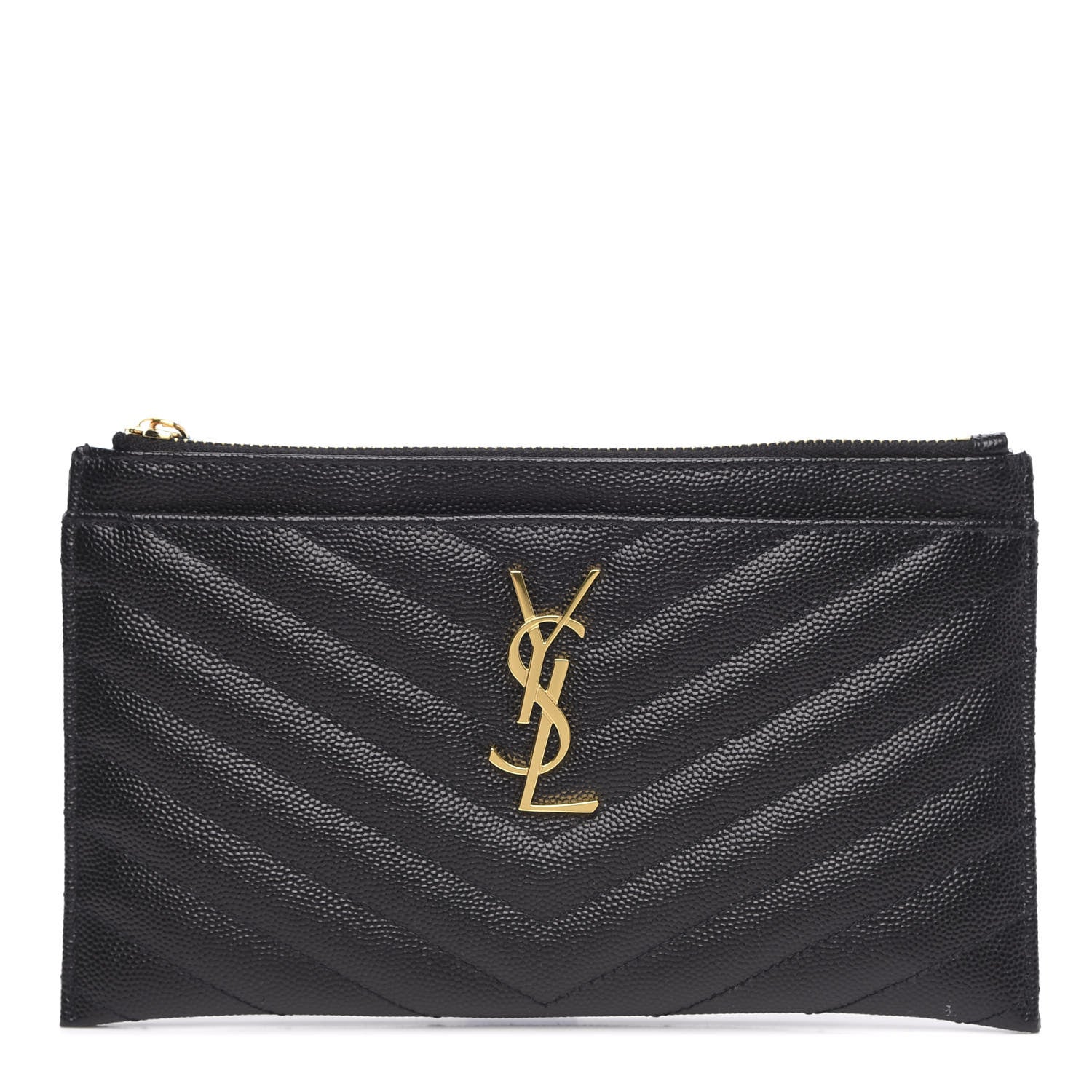 Saint Laurent Grain De Poudre Chevron Monogram Bill Pouch Black 1 of 7