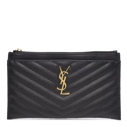 Saint Laurent Grain De Poudre Chevron Monogram Bill Pouch Black 1 of 7