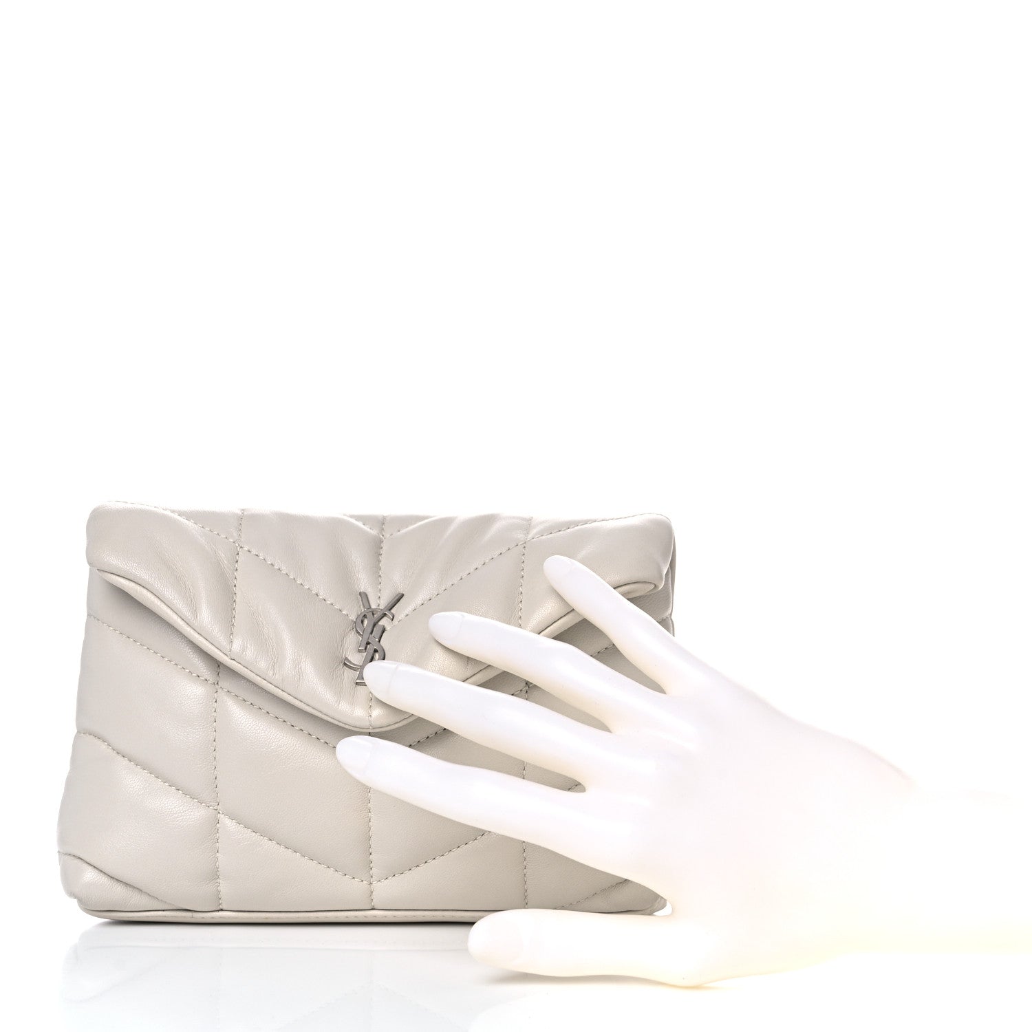 Saint Laurent Lambskin Monogram Loulou Puffer Pouch Clutch Crema Soft 3 of 11